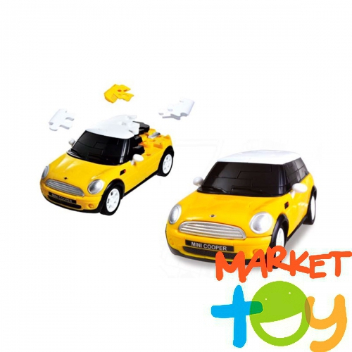 3D модель-пазл Mini Cooper матовый разобранный, желтый